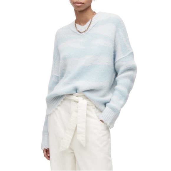 All Saints Sweaters - Allsaints Tiga Sweater blue v neck pullover tiger stripe alpaca wool